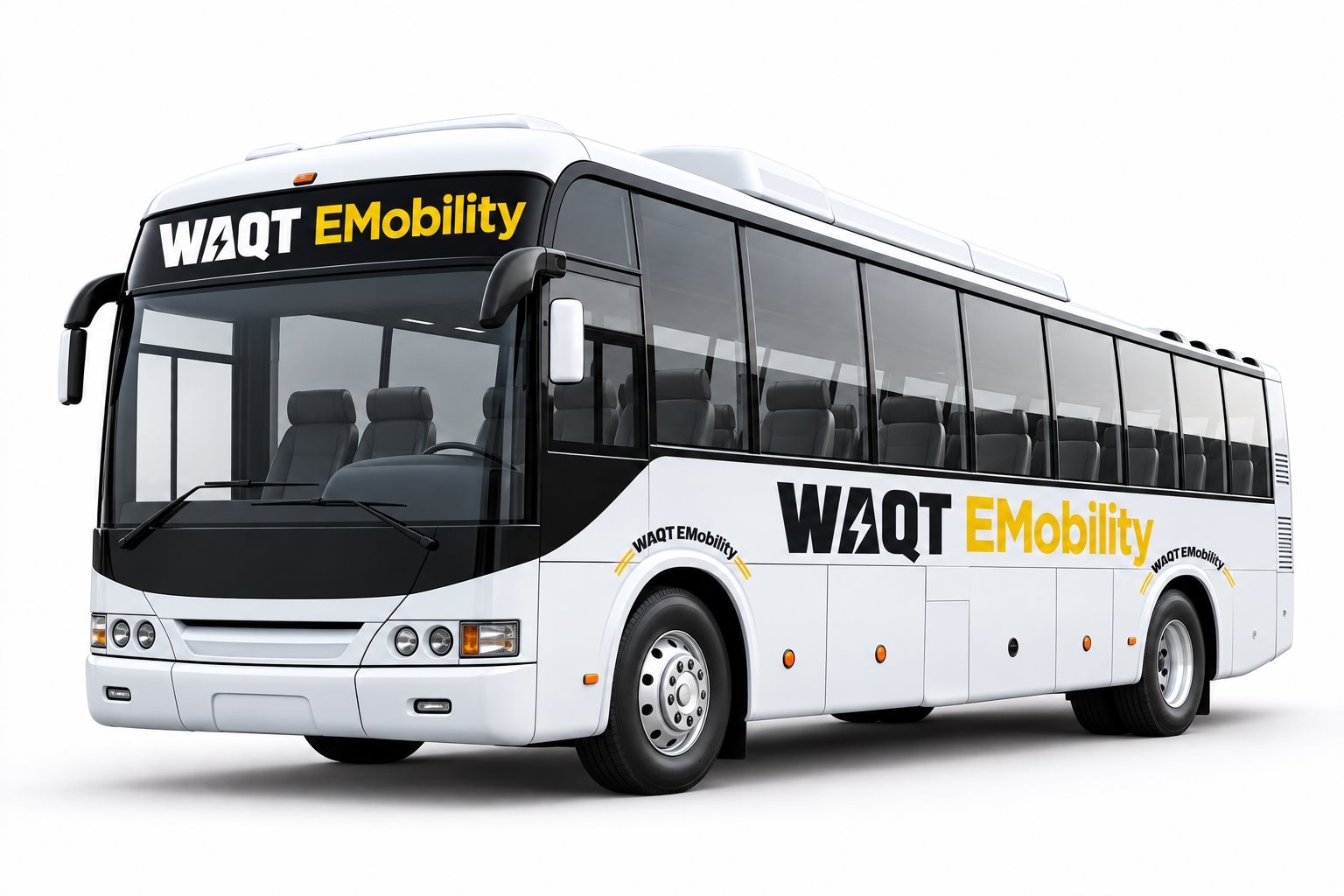 WAQT EMobility branded staff bus for corporate employee transportation in Pune